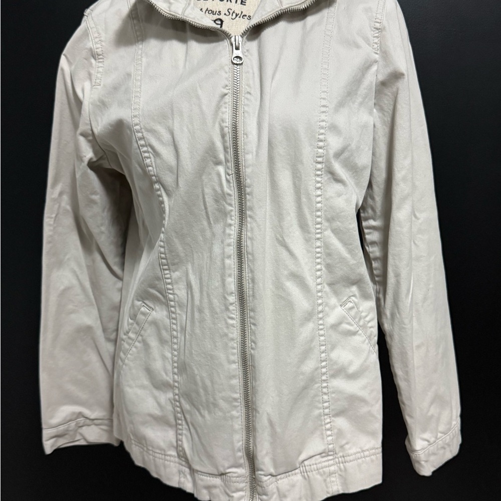 Karen Scott Cream Utility Jacket with Hood and Fitted Silhouette
